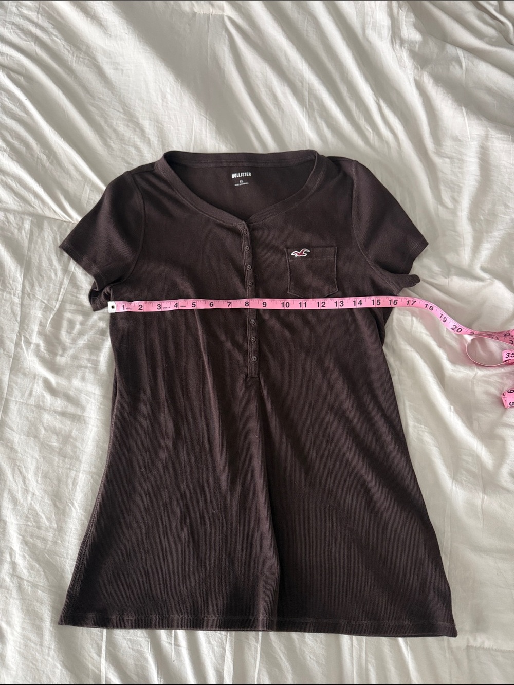 Hollister Women's Short Sleeve Henley Tee - Dark Brown